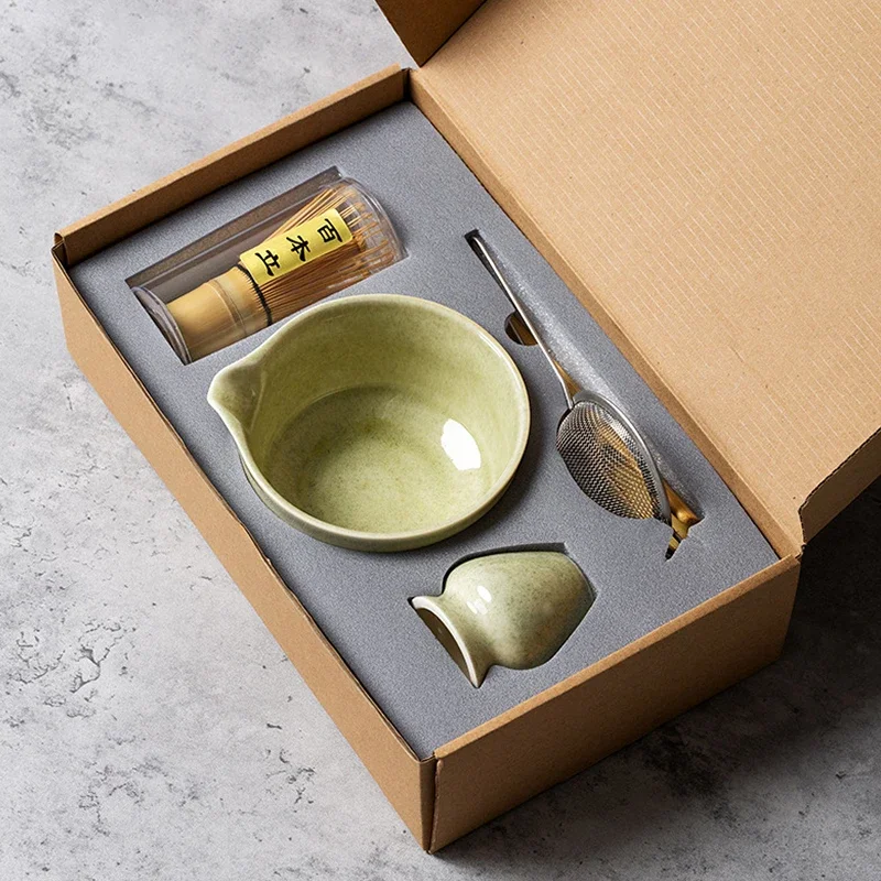 Matcha Bowl Chawan - Japanisches Matcha-Zeremonie-Set 4/5/6/7-teilig, Keramikschale (Chawan), Bambusbesen