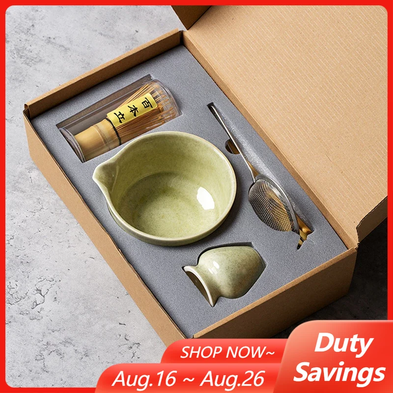 Matcha Bowl Chawan - Japanisches Matcha-Zeremonie-Set 4/5/6/7-teilig: Keramik-Chawan-Schale, Bambusbesen und