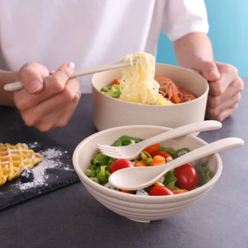 Matcha Bowl Chawan - Große Weizenstroh-Reisschüssel mit Anti-Rutsch-Design und Deckel,