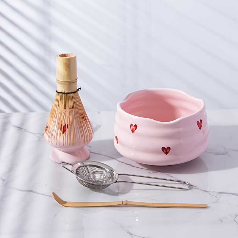 Matcha Bowl Chawan - 5-teiliges Matcha-Set aus Keramik mit rosa